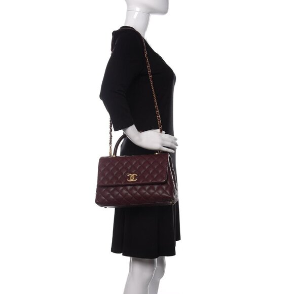 Authentic CHANEL Caviar Lizard Embossed Quilted Small Coco Handle Flap Burgundy - Picture 3 of 14